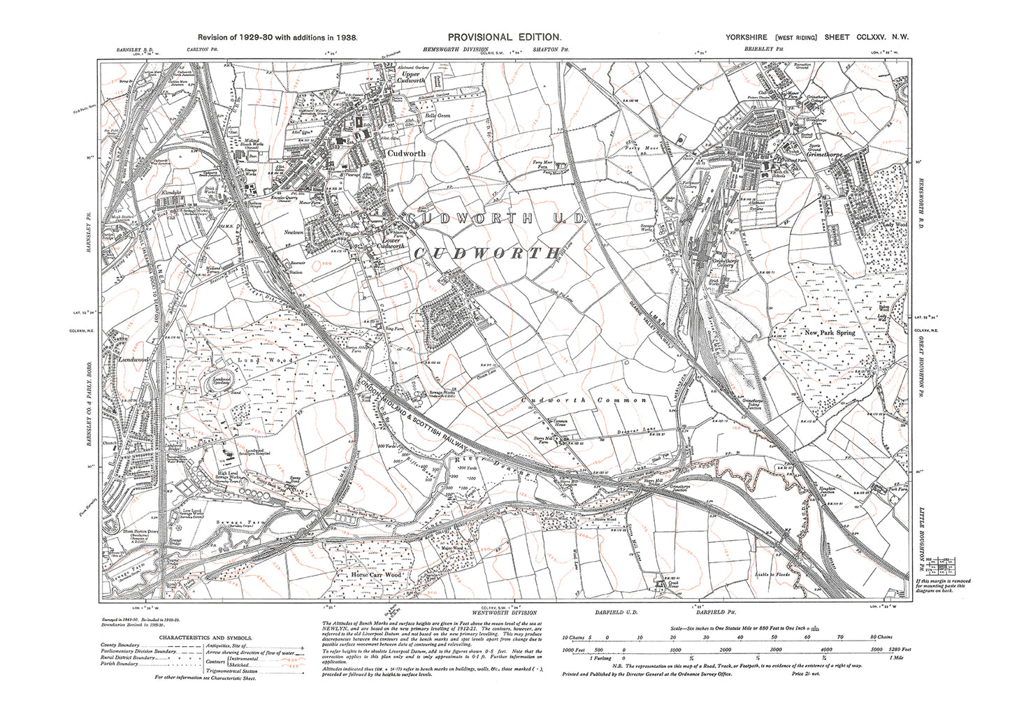 Barnsley (east), Cudworth, Grimethorpe, old map Yorkshire 1938: 275NW