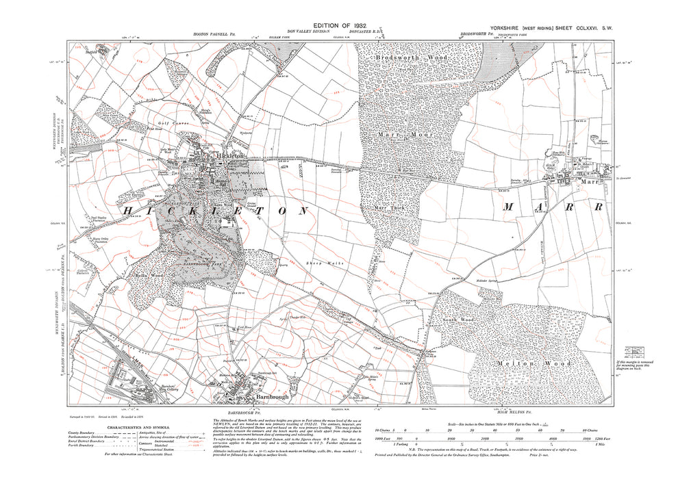 Hickleton, Marr, Barnborough (north), old map Yorkshire 1932: 276SW ...
