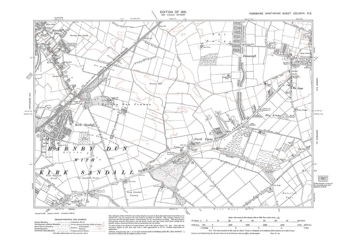 Barnby Dun, Danscroft, Kirk Sandall, Park Lane, old map Yorkshire 1931: 277NE