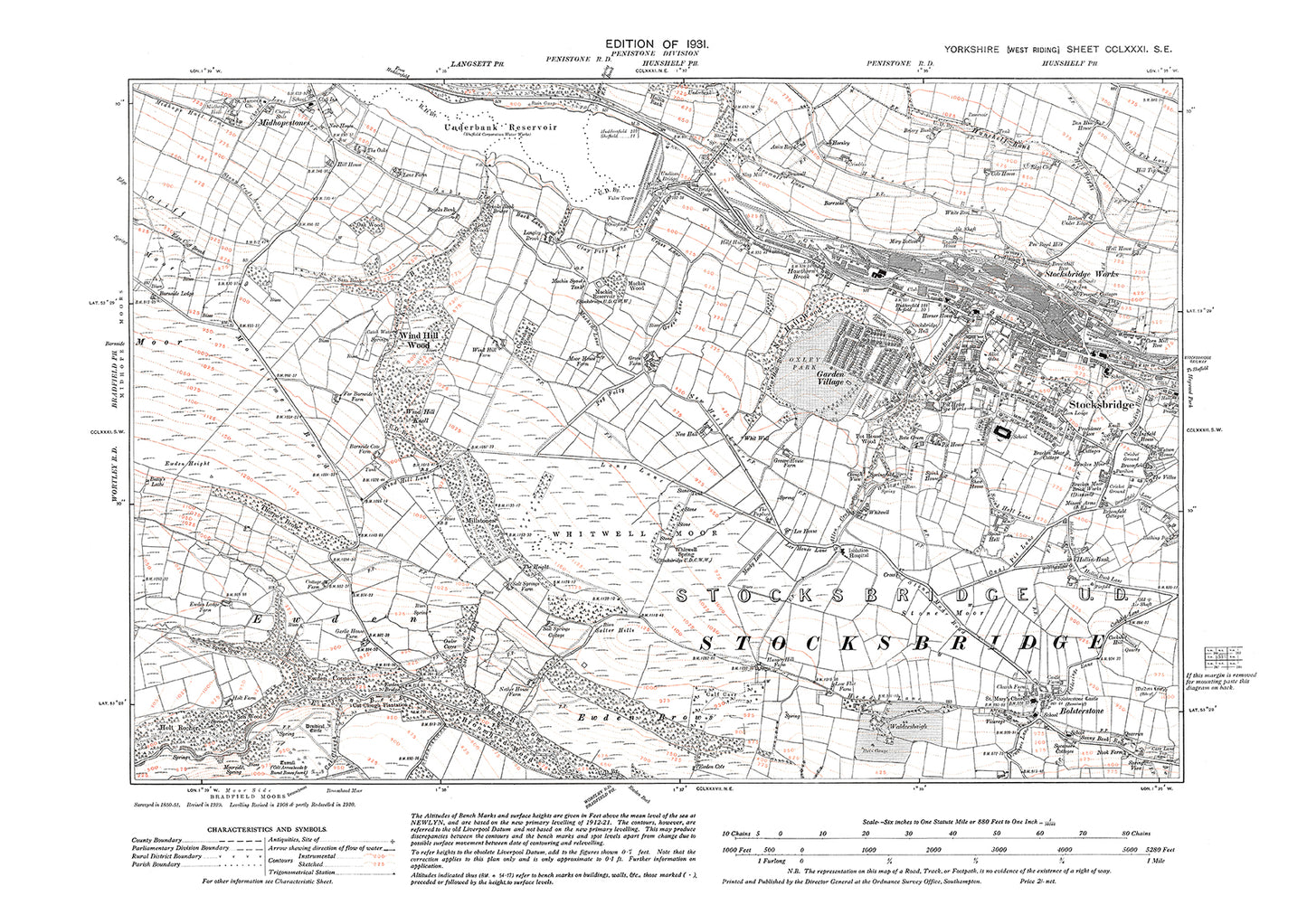 Stocksbridge (west), old map Yorkshire 1931: 281SE