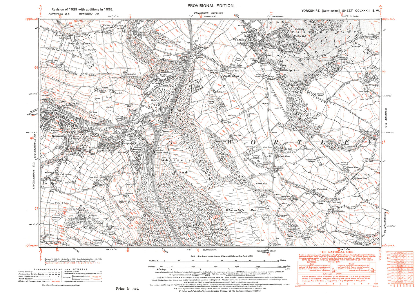 Stockbridge (east), Wortley, old map Yorkshire 1938: 282SW