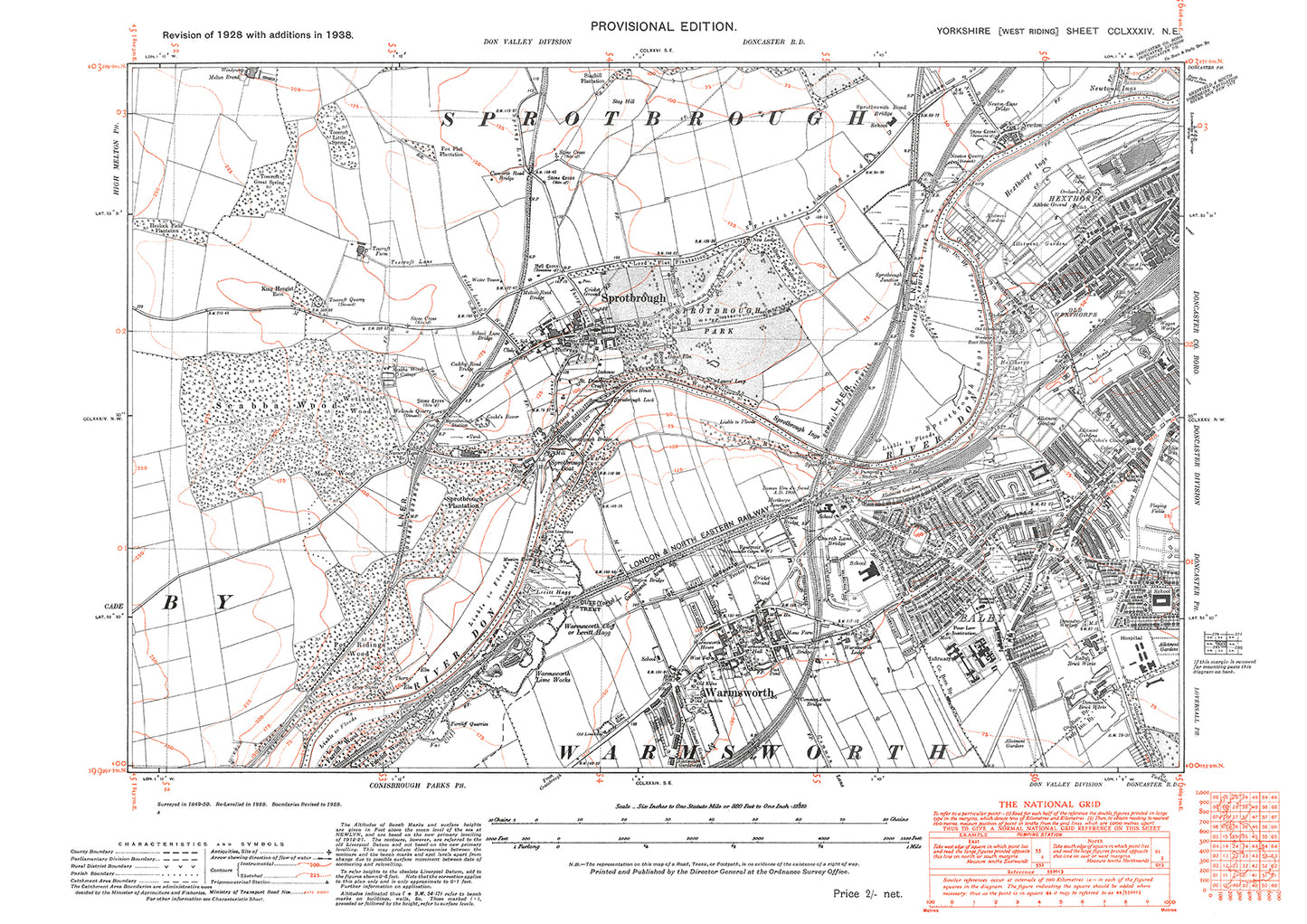 Doncaster (west), Sprotborough, Warmsworth, Balby, old map Yorkshire 1938: 284NE