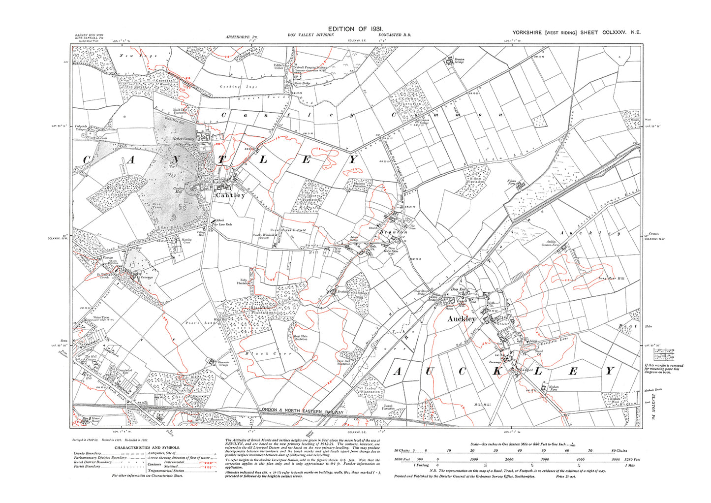 Auckley, Cantley, old map Yorkshire 1931: 285NE