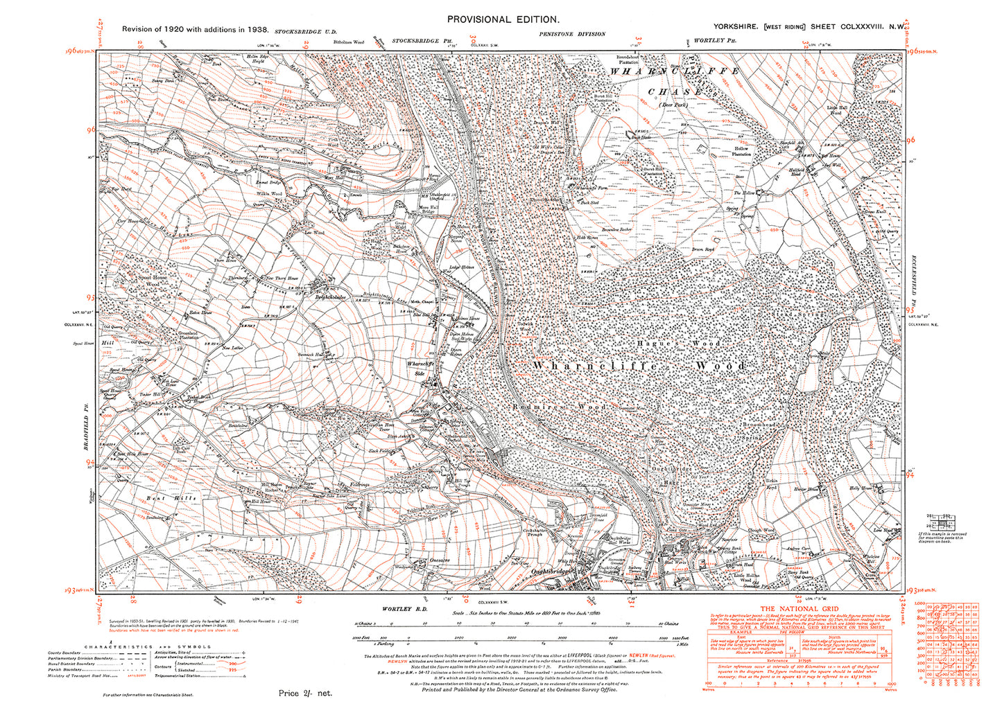 Oughtibridge, Wharncliffe, old map Yorkshire 1938: 288NW