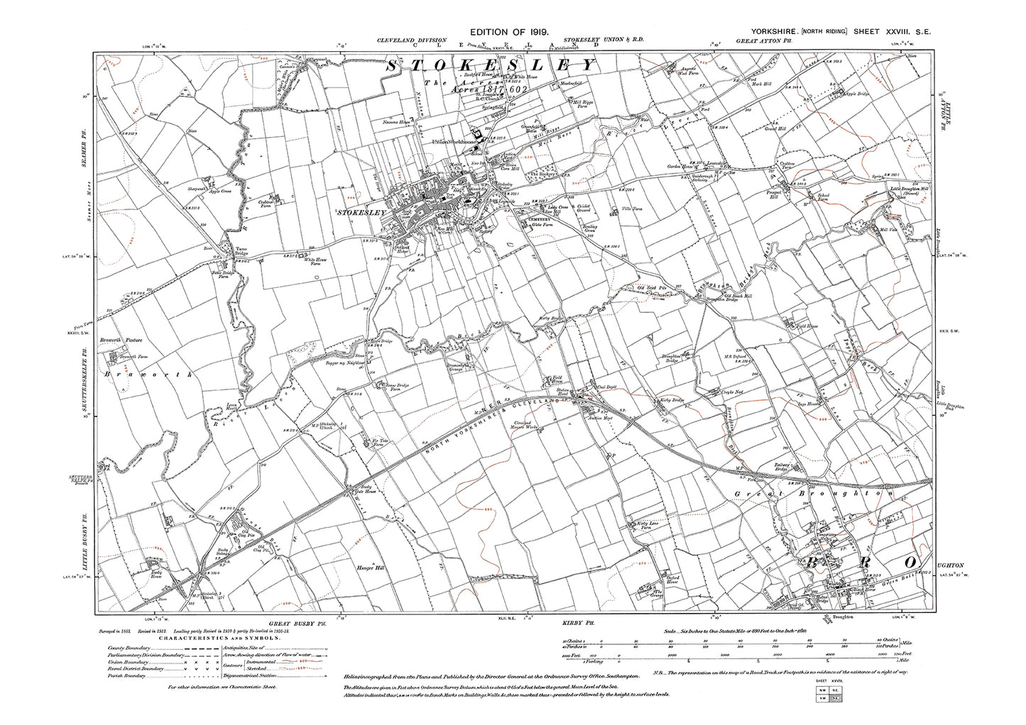 Stokesley, Broughton (north), old map Yorkshire 1919: 28SE