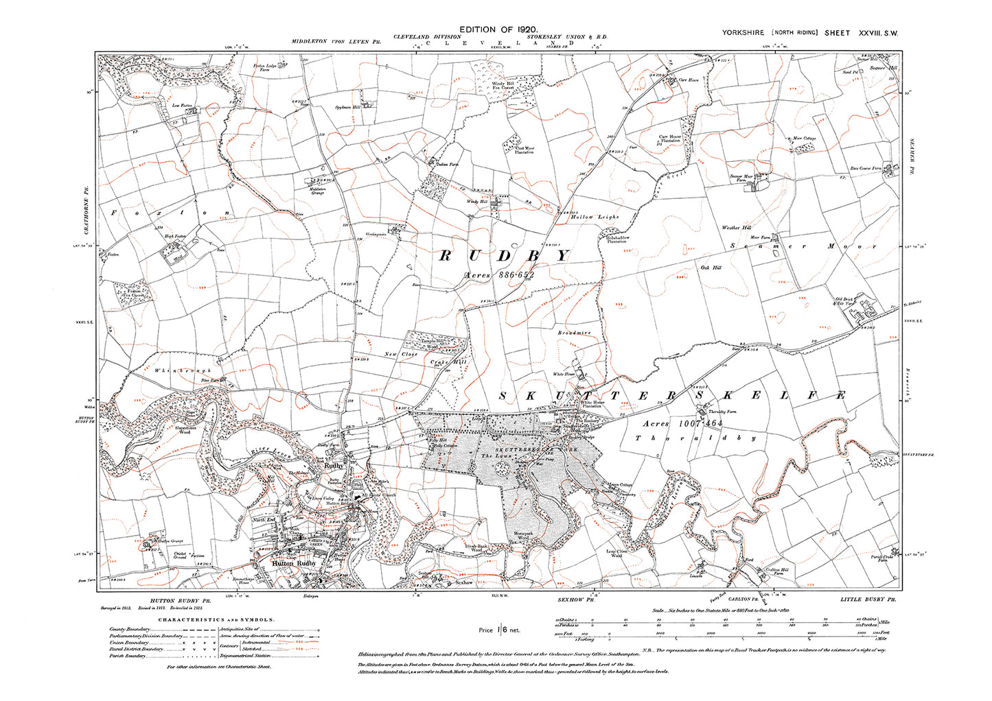 Rudby, Hutton Rudby (north), Skatterskelfe, old map Yorkshire 1920: 28SW