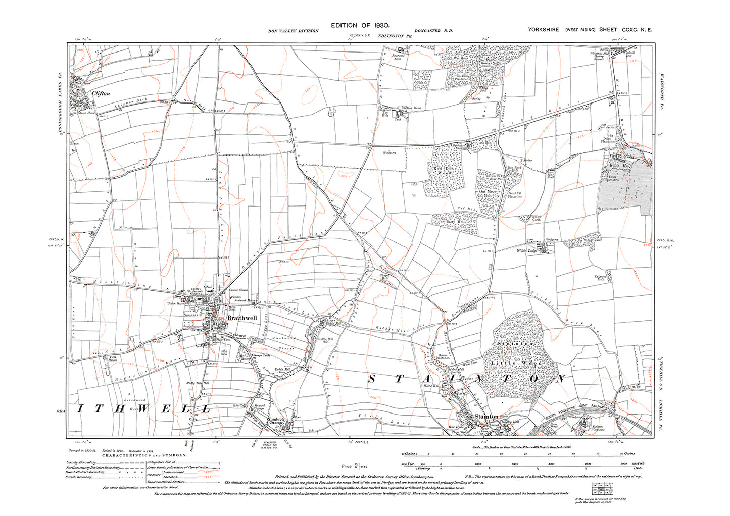 Braithwell, Stainton (north), old map Yorkshire 1930: 290NE