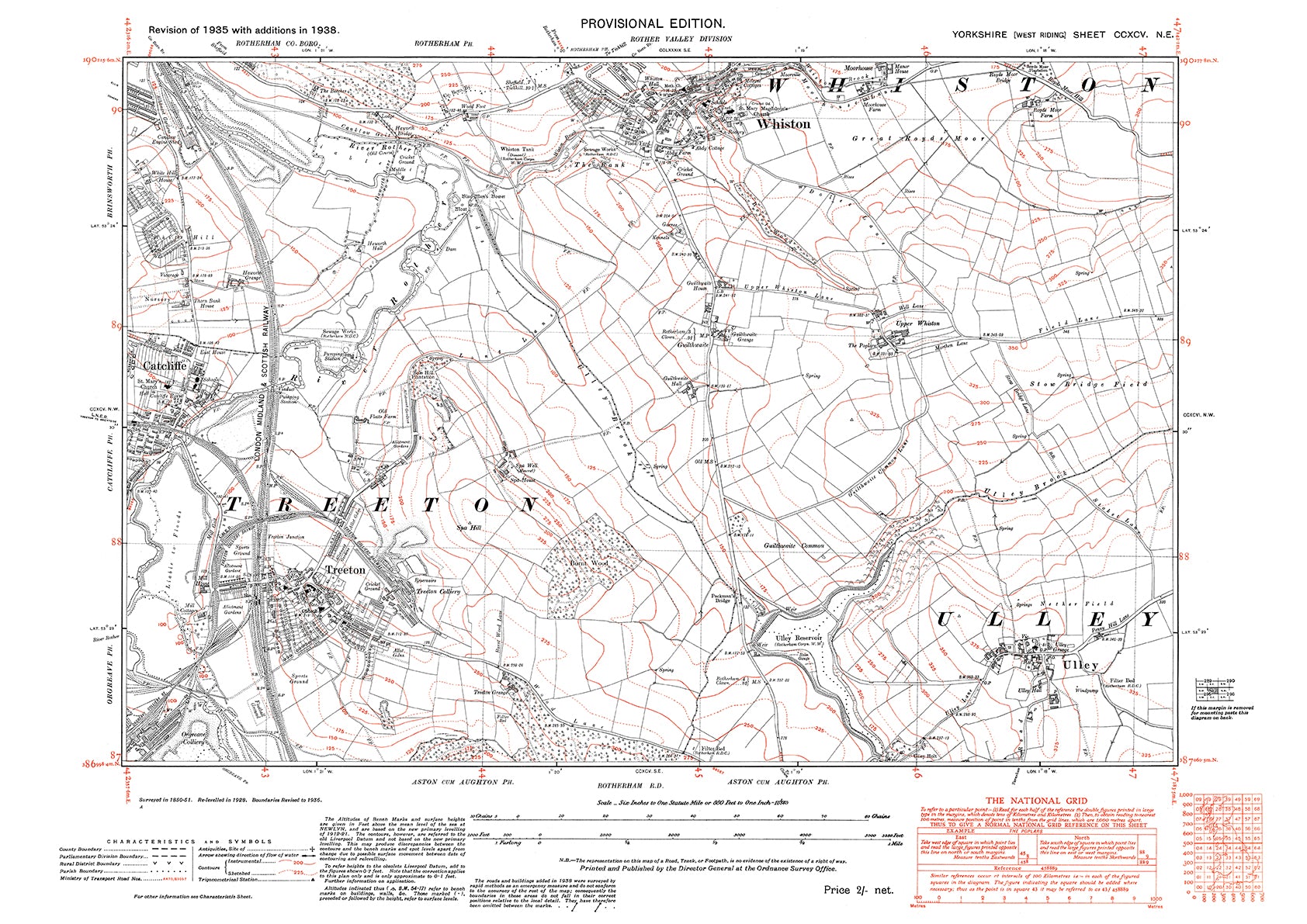 Treeton, Ulley, Whiston, Catcliffe, old map Yorkshire 1938: 295NE – Old ...