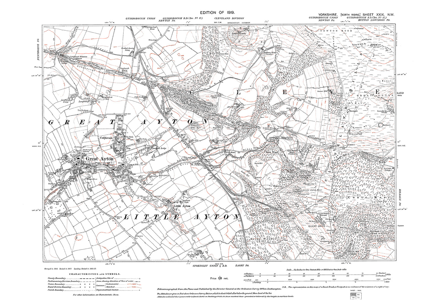 Great Ayton, old map Yorkshire 1919: 29NW