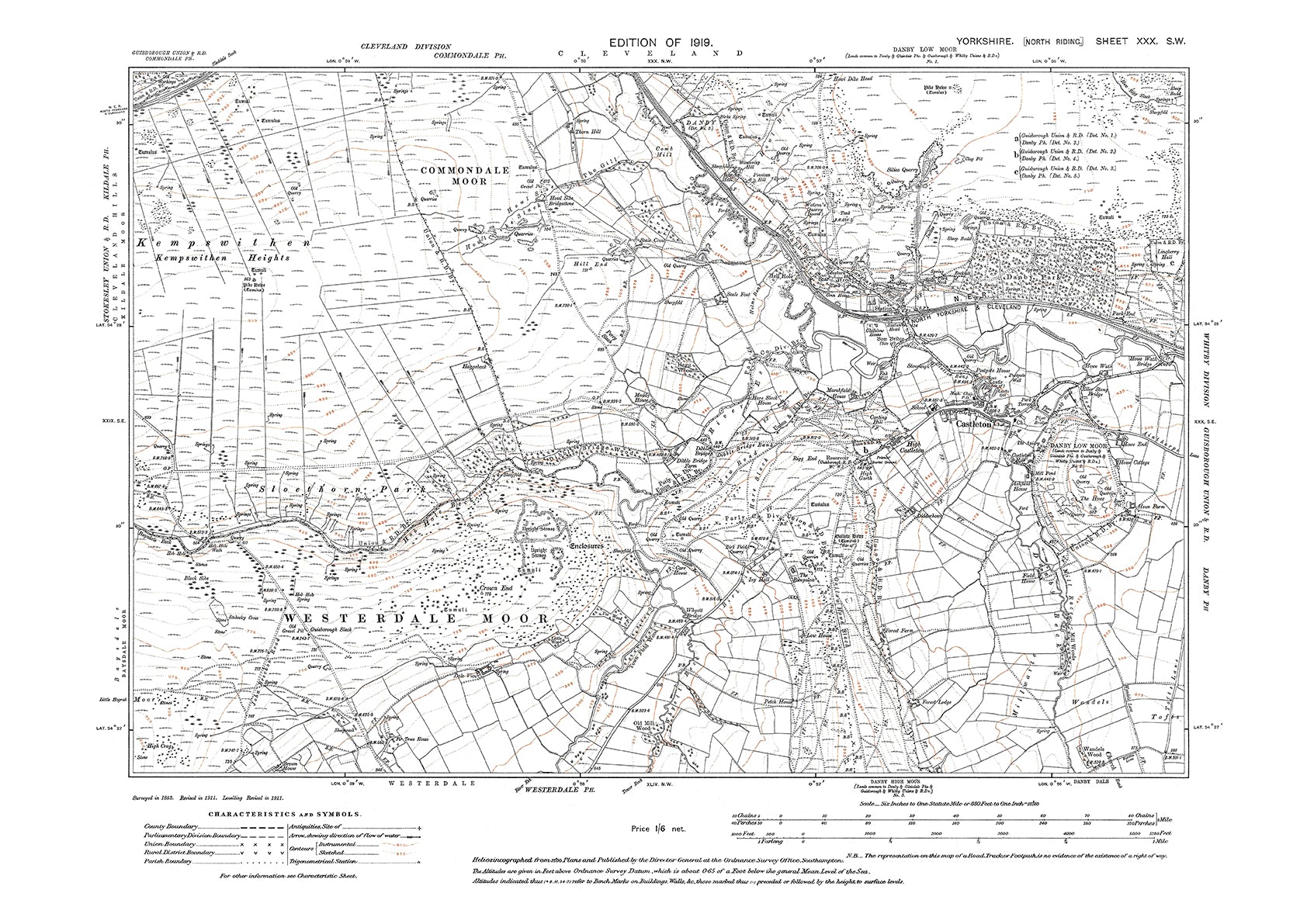 Castleton, old map Yorkshire 1919: 30SW – Old Map Downloads