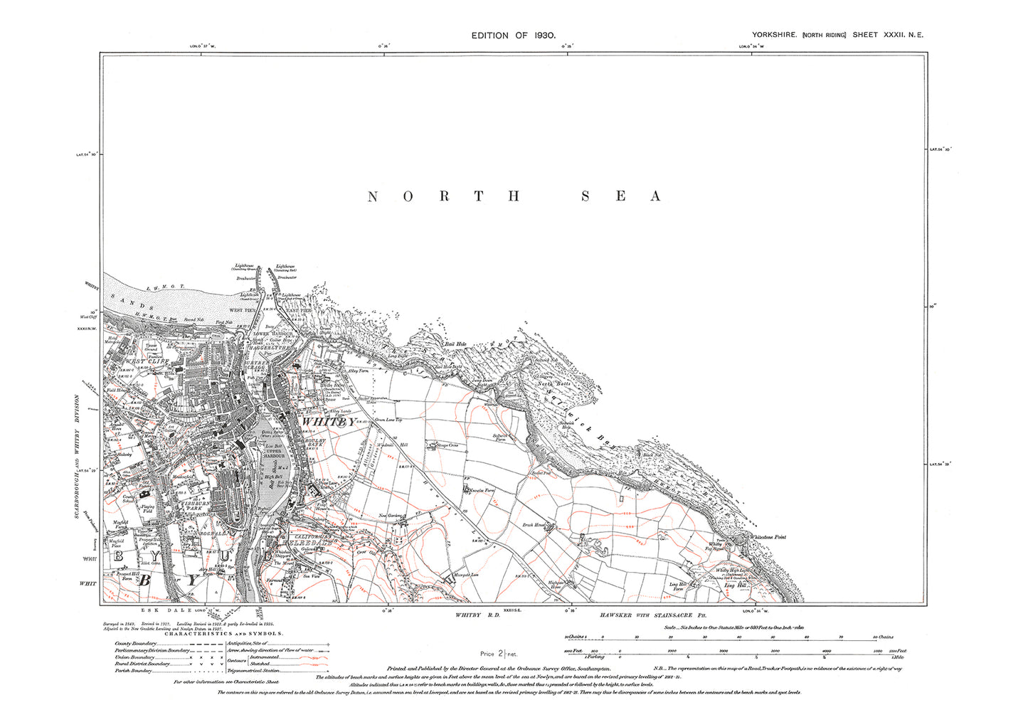 Whitby (east), old map Yorkshire 1930: 32NE