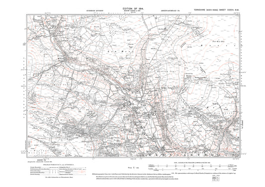 Langthwaite (north), Booze, Wham, Whaw, Arkengarth Dale (north), old map Yorkshire 1914: 37NW