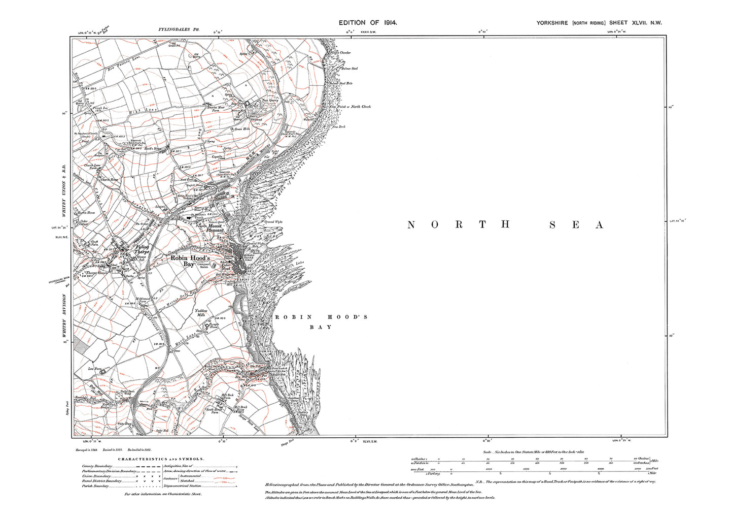 Robin Hood's Bay, Fyling Thorpe, Mount Pleasant, old map Yorkshire 1914: 47SW