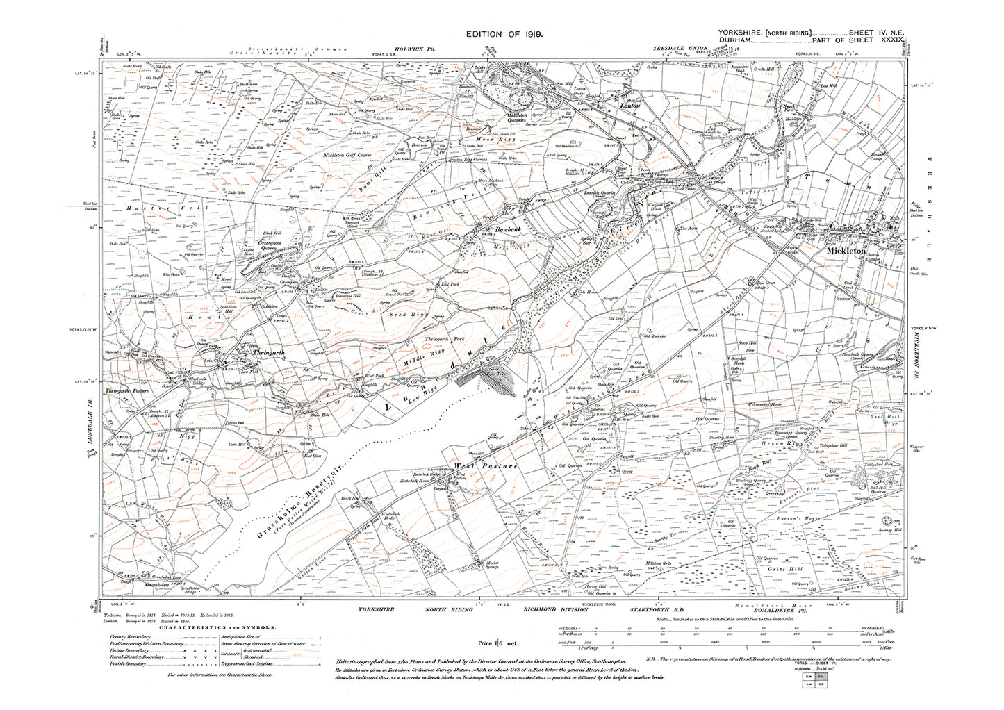 Mickleton, Lonton, Thringarth, old map Yorkshire 1919: 4NE