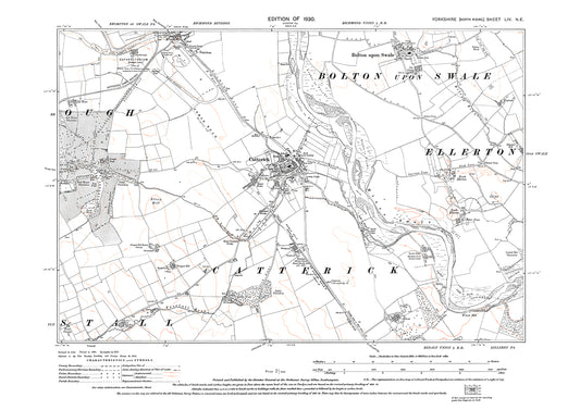 Catterick, Bolton upon Swale, Ellerton upon Swale (west), old map Yorkshire 1930: 54NE