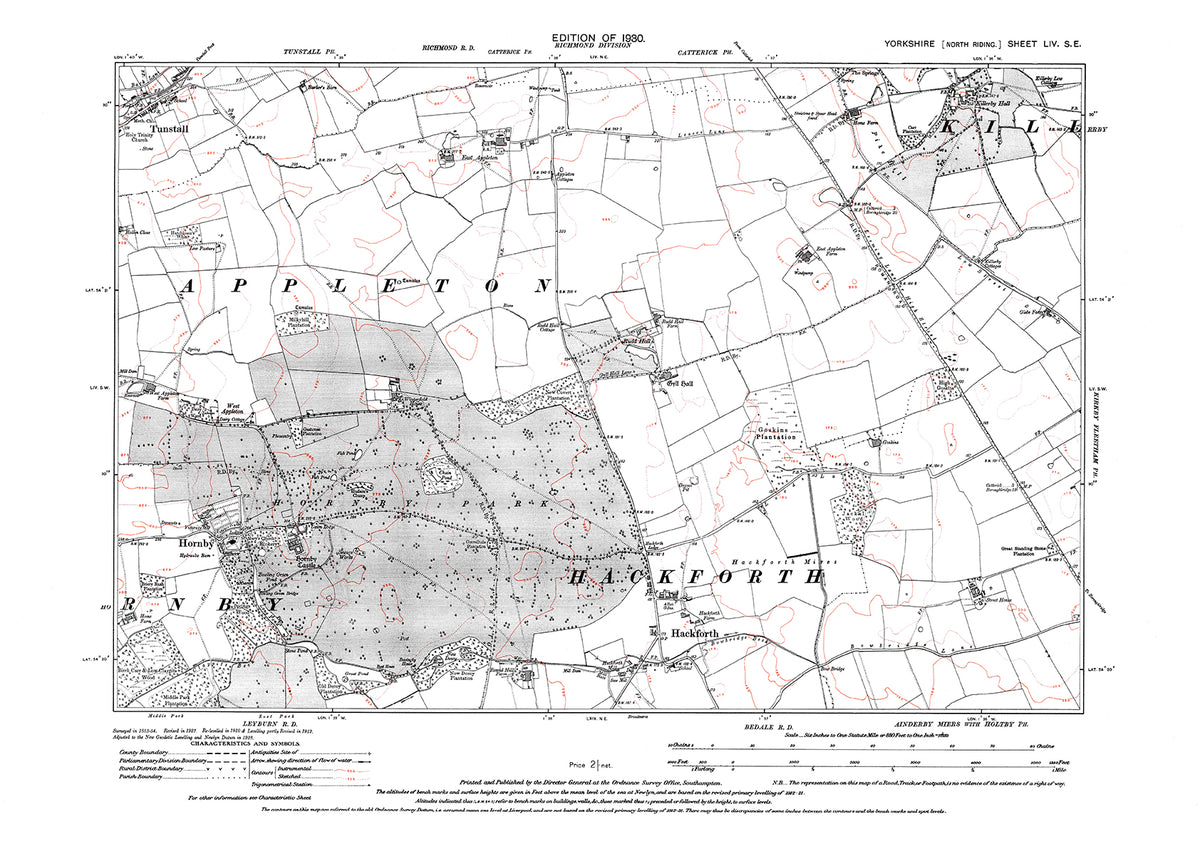 Hackforth Map Hornby, Hackforth, Tunstall (part), Killerby Hall, old map Yorkshire 1 ...