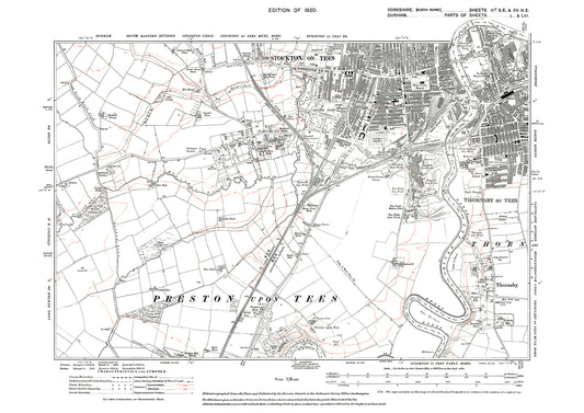 Thornaby on Tees (west), plus Stockton on Tees (Durham), old map Yorkshire 1920: 6SE-15NE