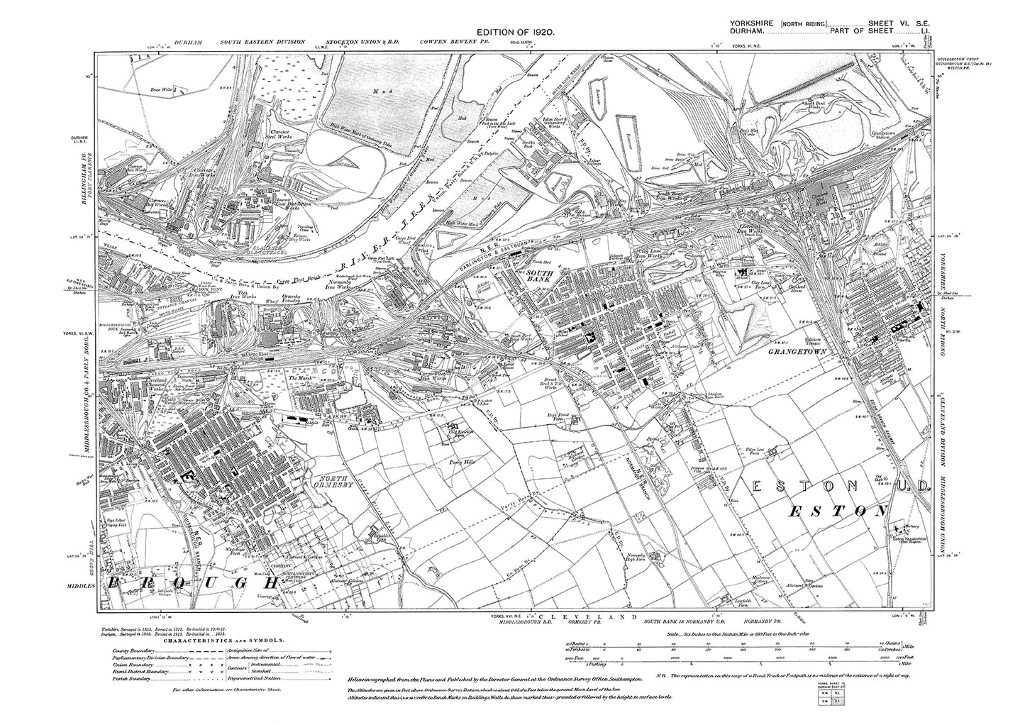 Middlesborough (northeast), South Bank, Grangetown, North Ormsby, Cargo Fleet, old map Yorkshire 1920: 6SE