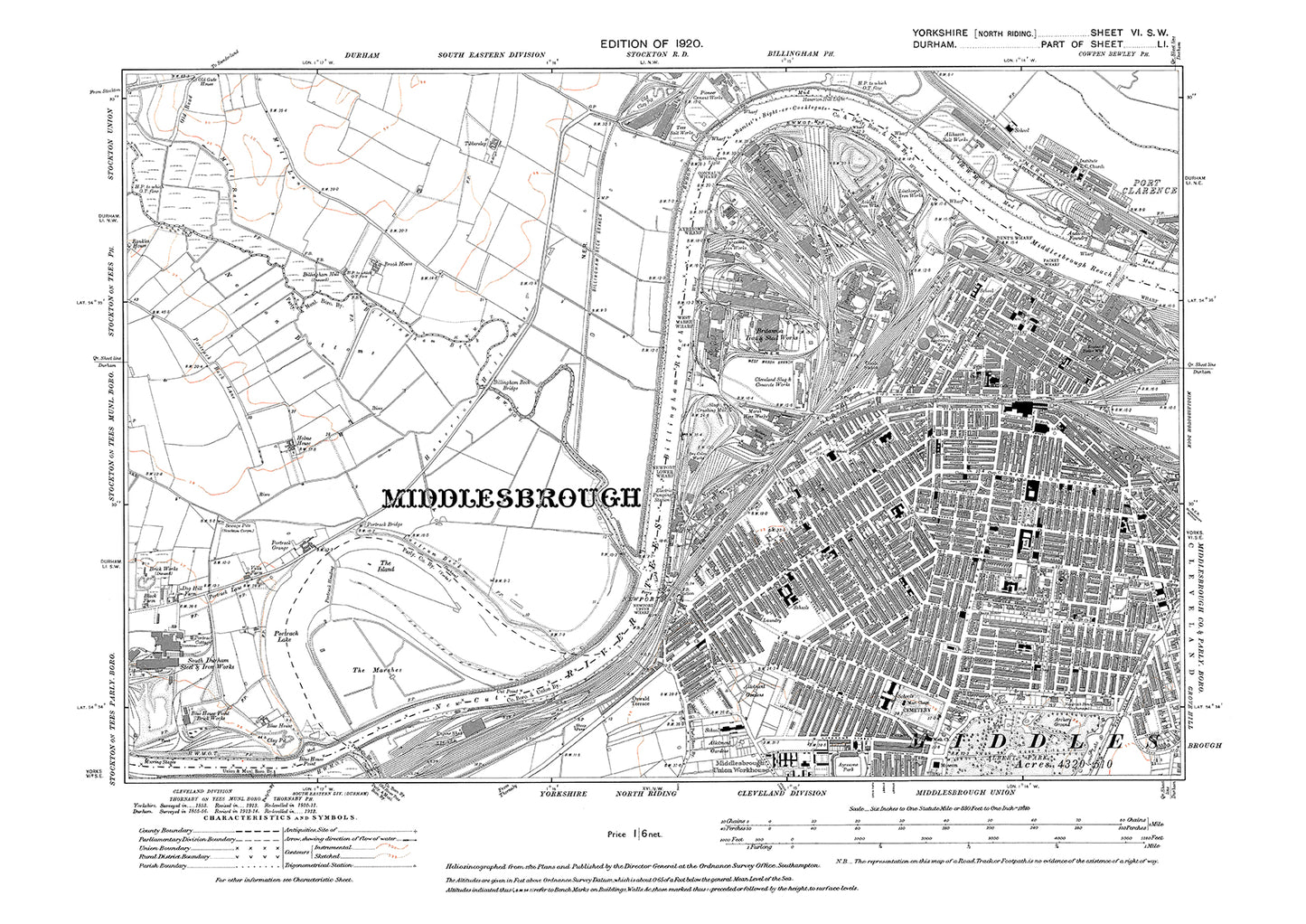 Middlesborough (northwest), old map Yorkshire 1920: 6SW