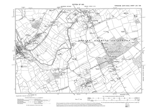 Bedale (east), Aiskew, Leeming, Londonderry, Exelby, old map Yorkshire 1915: 70SW