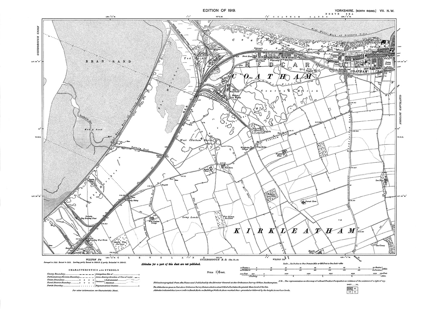 Redcar (west) Coatham, old map Yorkshire 1919: 7NW