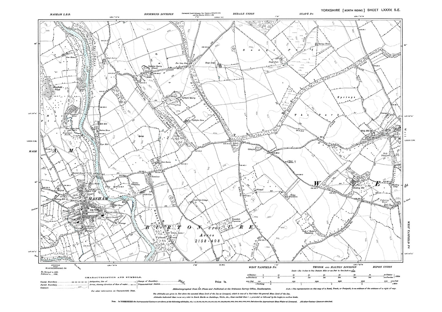 Masham, Well (west), old map Yorkshire 1895: 85SE