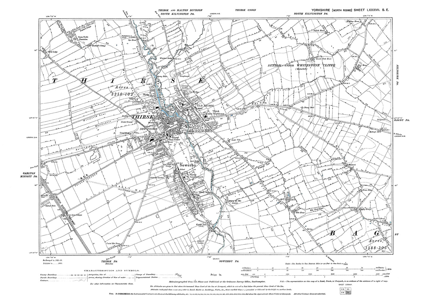 Thirsk, Sowerby, old map Yorkshire 1895: 87SE