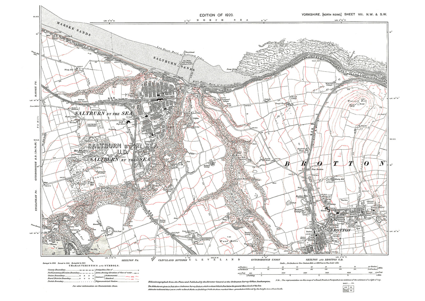 Saltburn by the Sea, Brotton (north), Skelton Castle, old map Yorkshire 1920: 8NW-SW