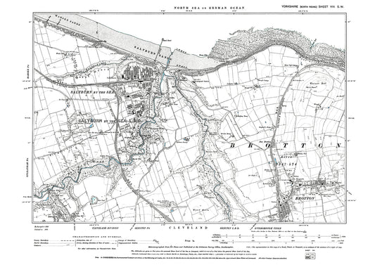 Saltburn by the Sea, Brotton (north), Skelton Castle, old map Yorkshire 1889: 8SW