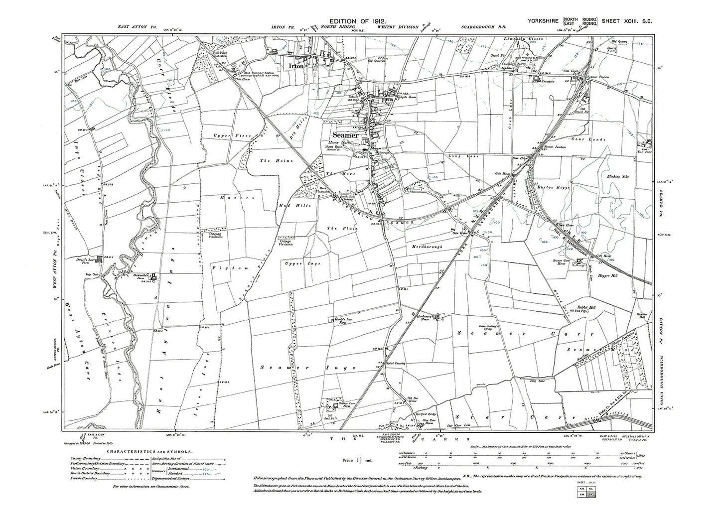 Seamer, Irton, Carrs (north), old map Yorkshire 1932: 93SE