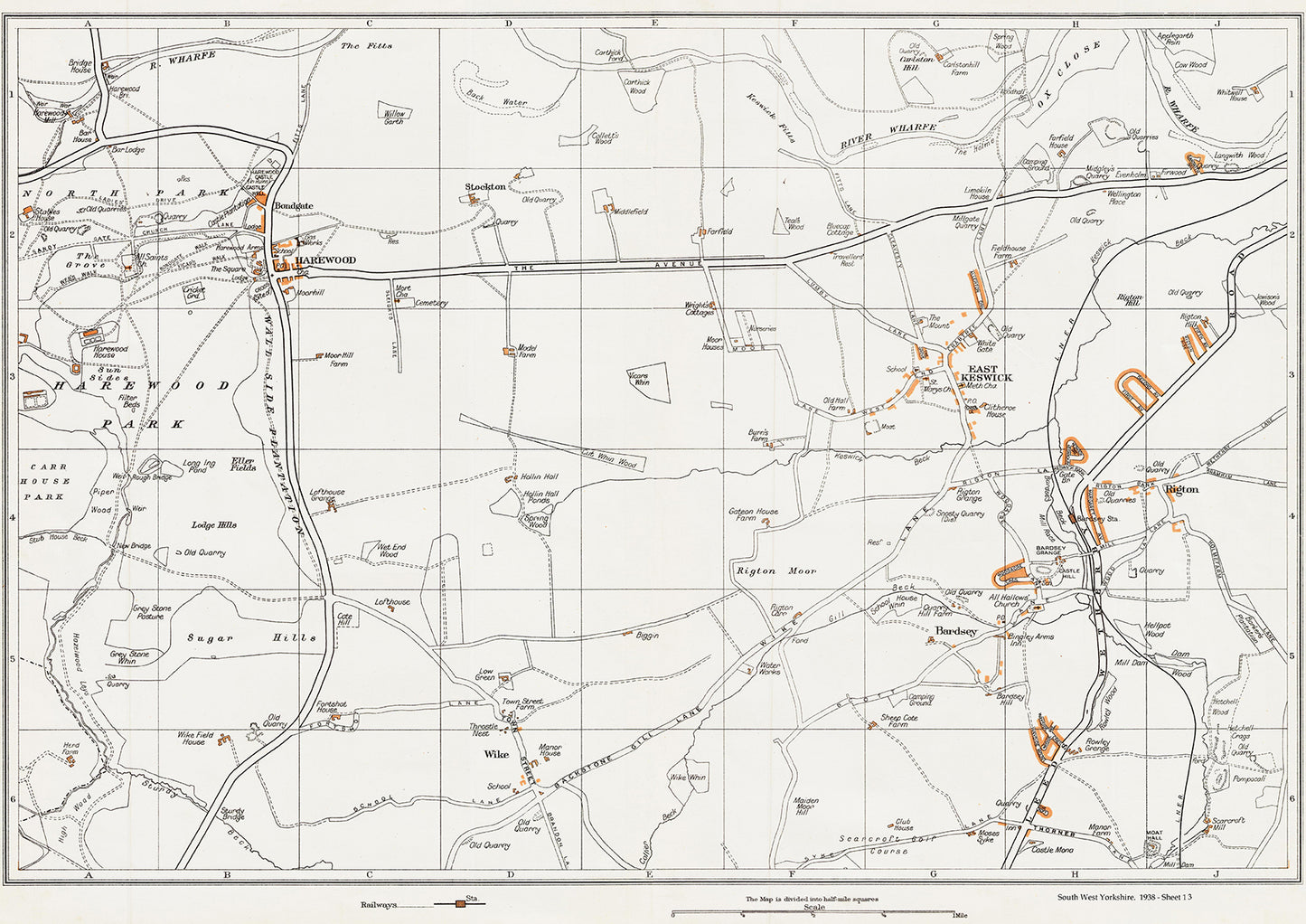 Yorkshire in 1938 Series - Harewood, East Keswick, Rigton, Bardsey and Wike area - YK-13