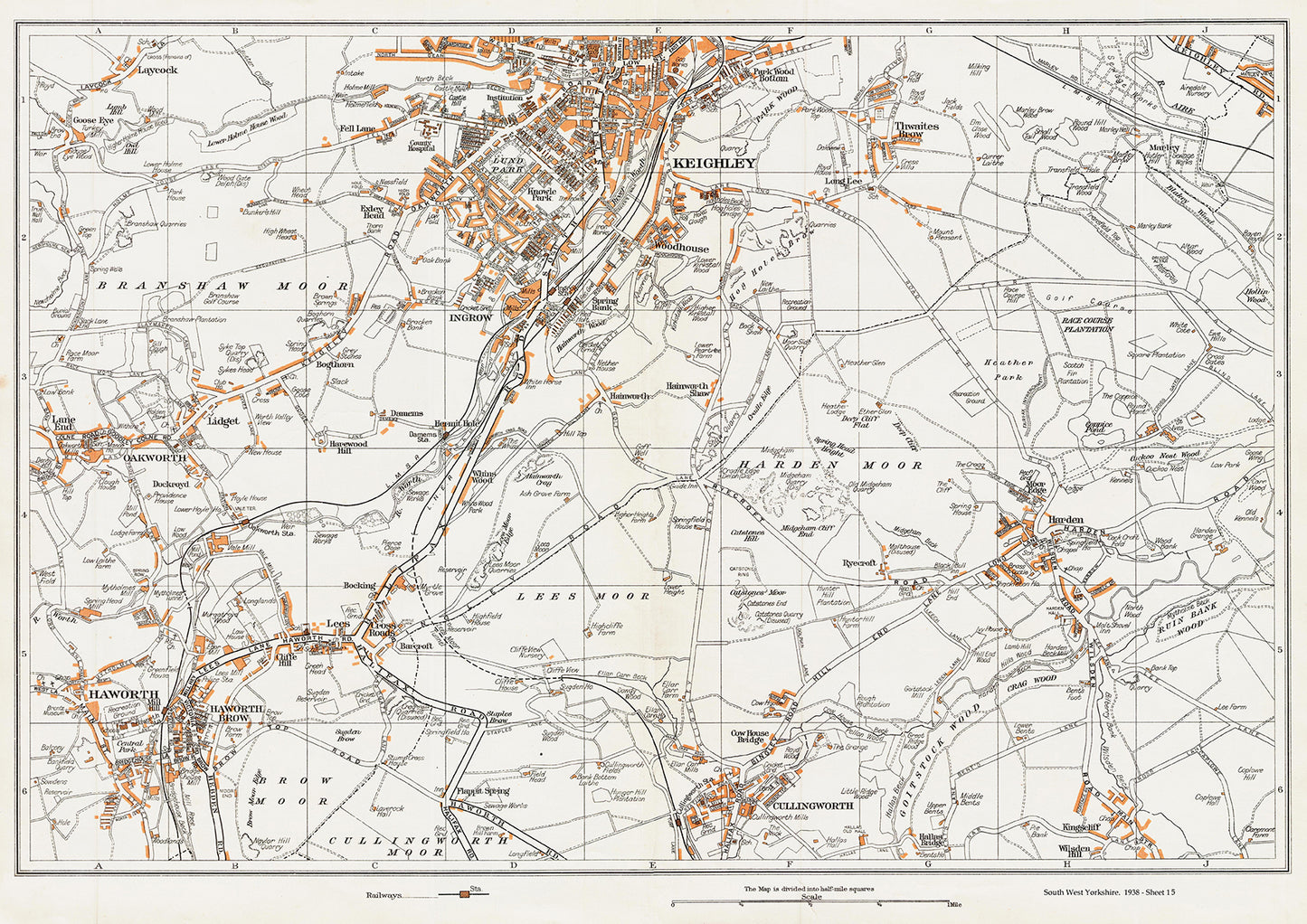 Yorkshire in 1938 Series - Keighley (south), Haworth, Oakworth, Cullingworth, Harden, Laycock and Thwaites Brow area - YK-15