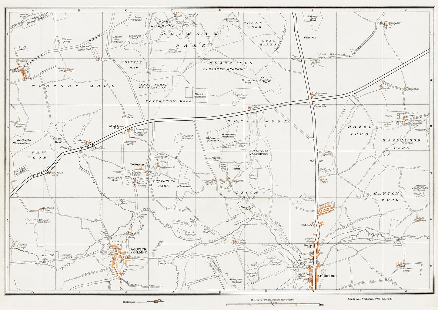 Yorkshire in 1938 Series - Barwick in Elmet, Aberford, Potterton & Hazelwood Castle area - YK-20
