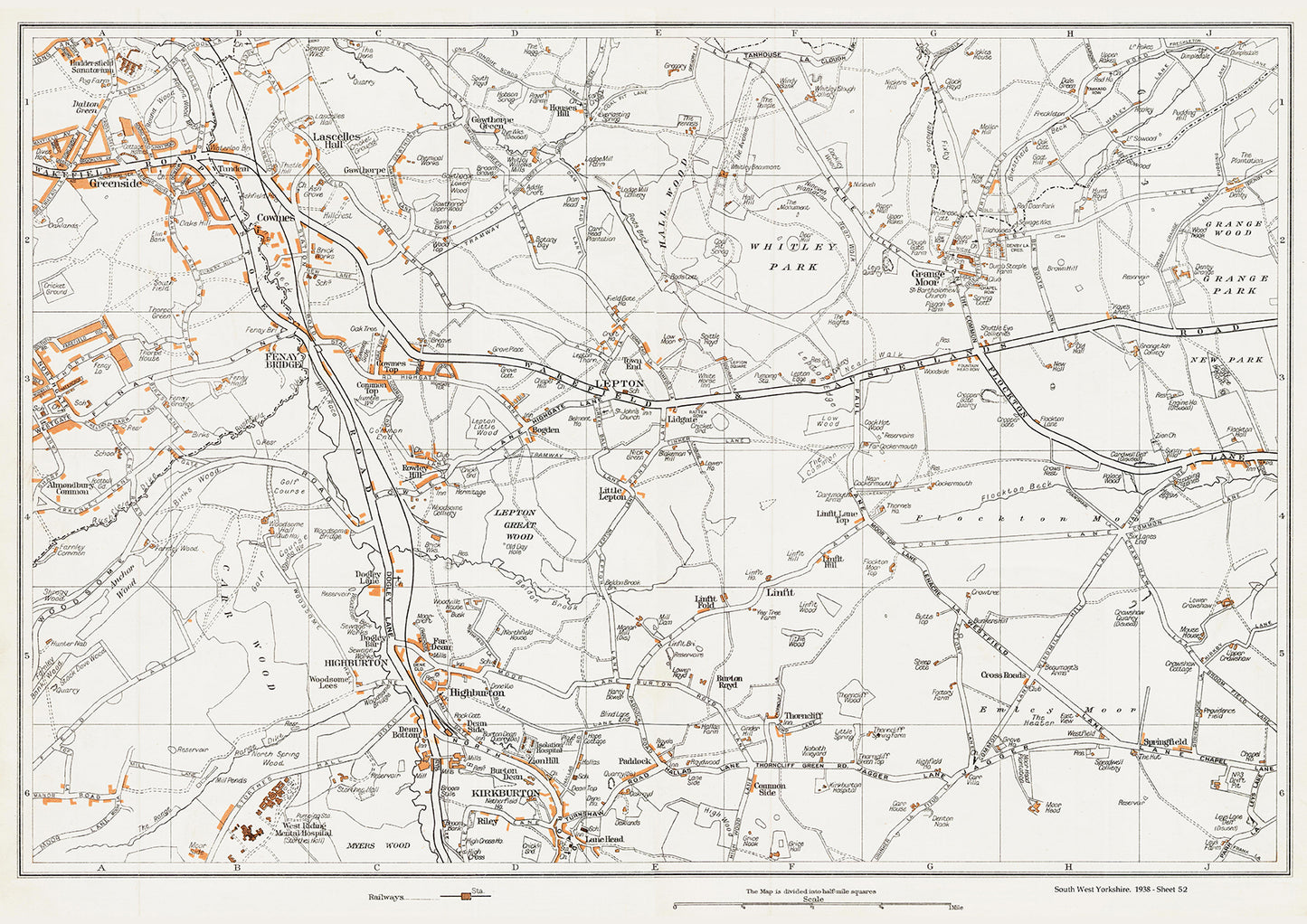 Yorkshire in 1938 Series - High Burton, Lepton, Greenside, Lascelles Hall, Cowmes, Fenay Bridge and Kirkburton area - YK-52