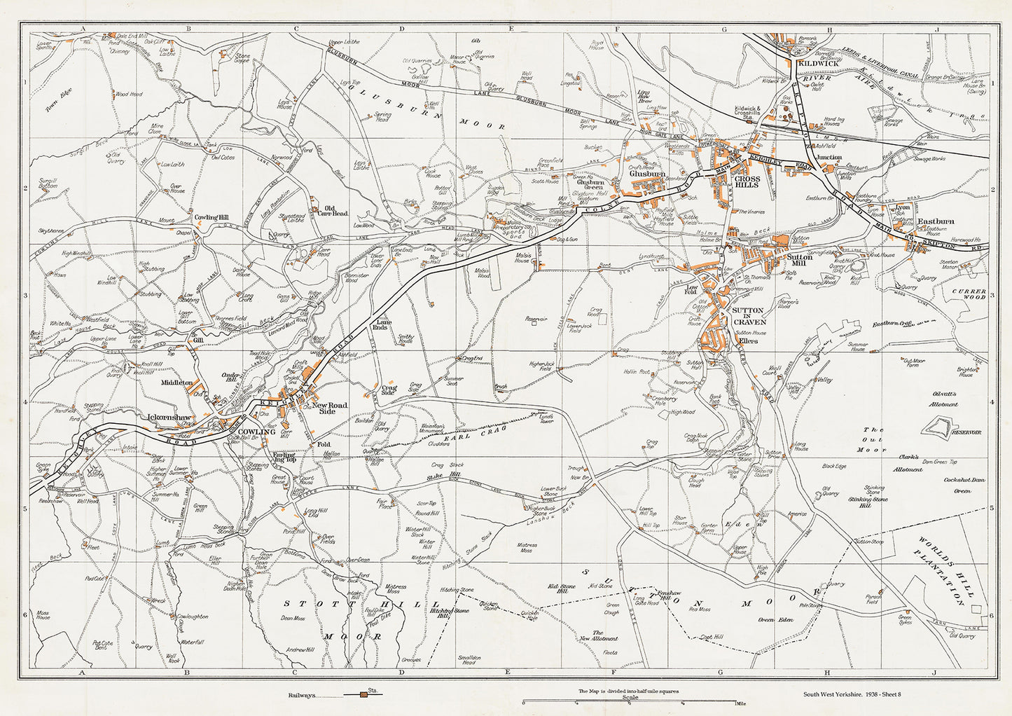 Yorkshire in 1938 Series - Cross Hills, Cowling, Sutton in Craven, Kildwick, Glusburn and Eastburn area - YK-08