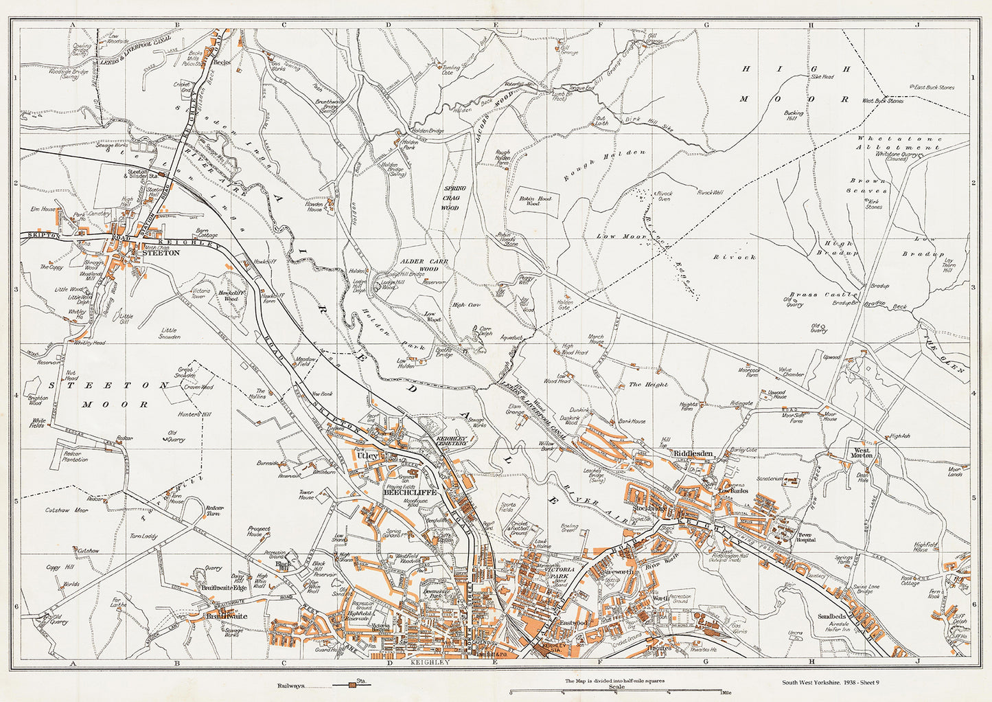 Yorkshire in 1938 Series - Keighley (north), Steeton, Utley, Riddlesden, West Morton, Beechcliffe and Braithwaite area - YK-09