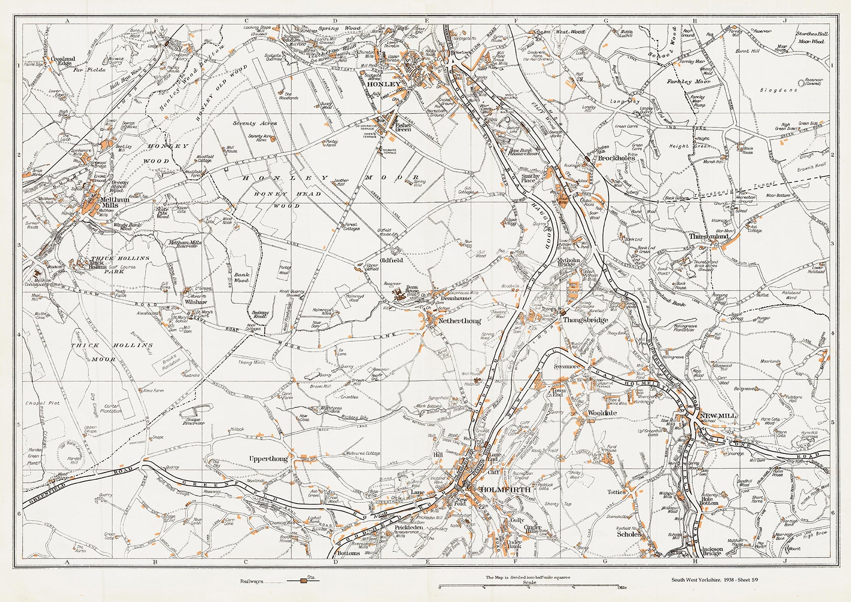 Yorkshire In 1938 Series Holmfirth Honley Area YK 59 Old Map Yorkshire In 1938 Series Holmfirth Honley Area YK 59 Old Map