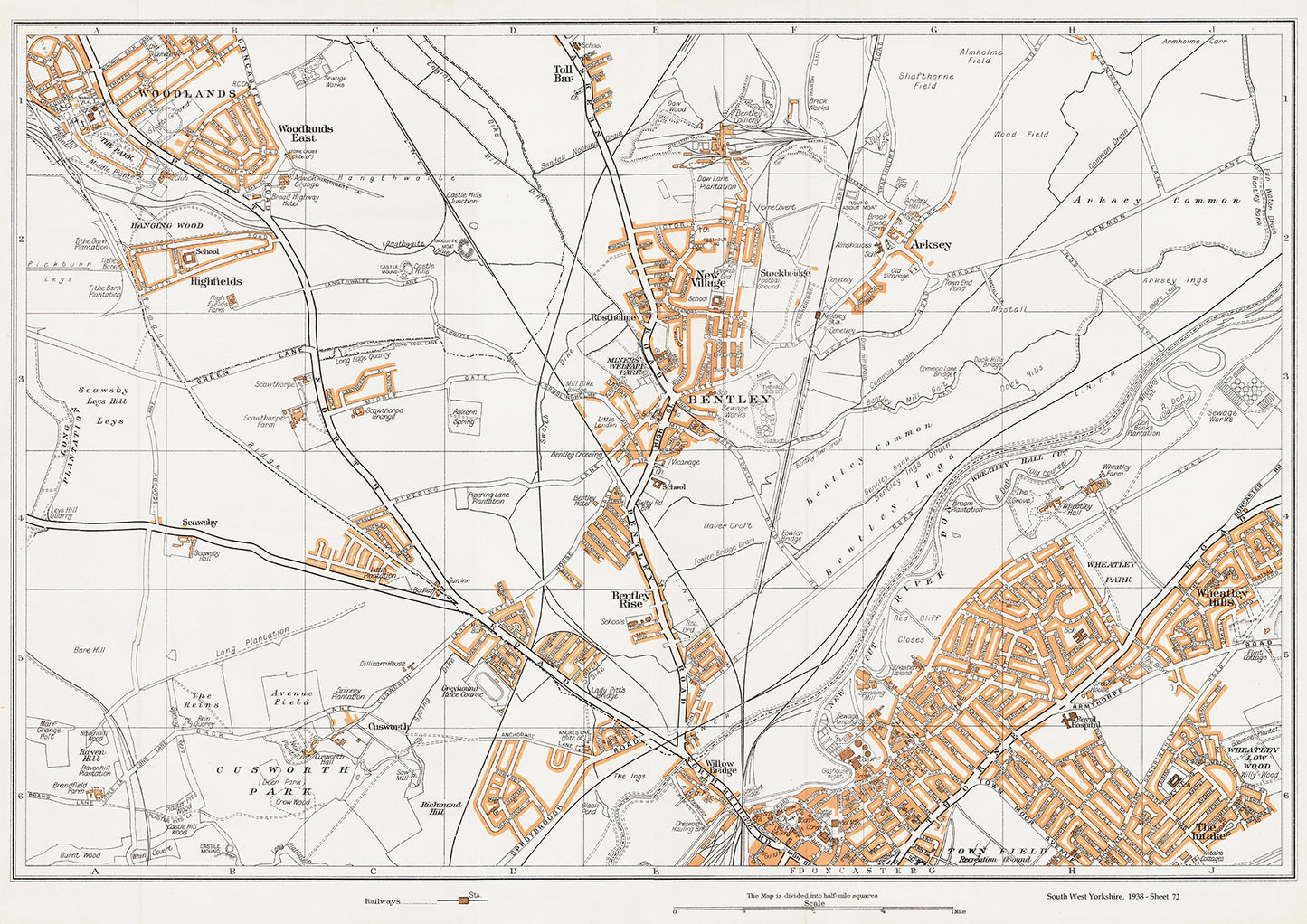 Yorkshire in 1938 Series - Doncaster (north), Bentley, Woodlands East and Arksey area - YK-72