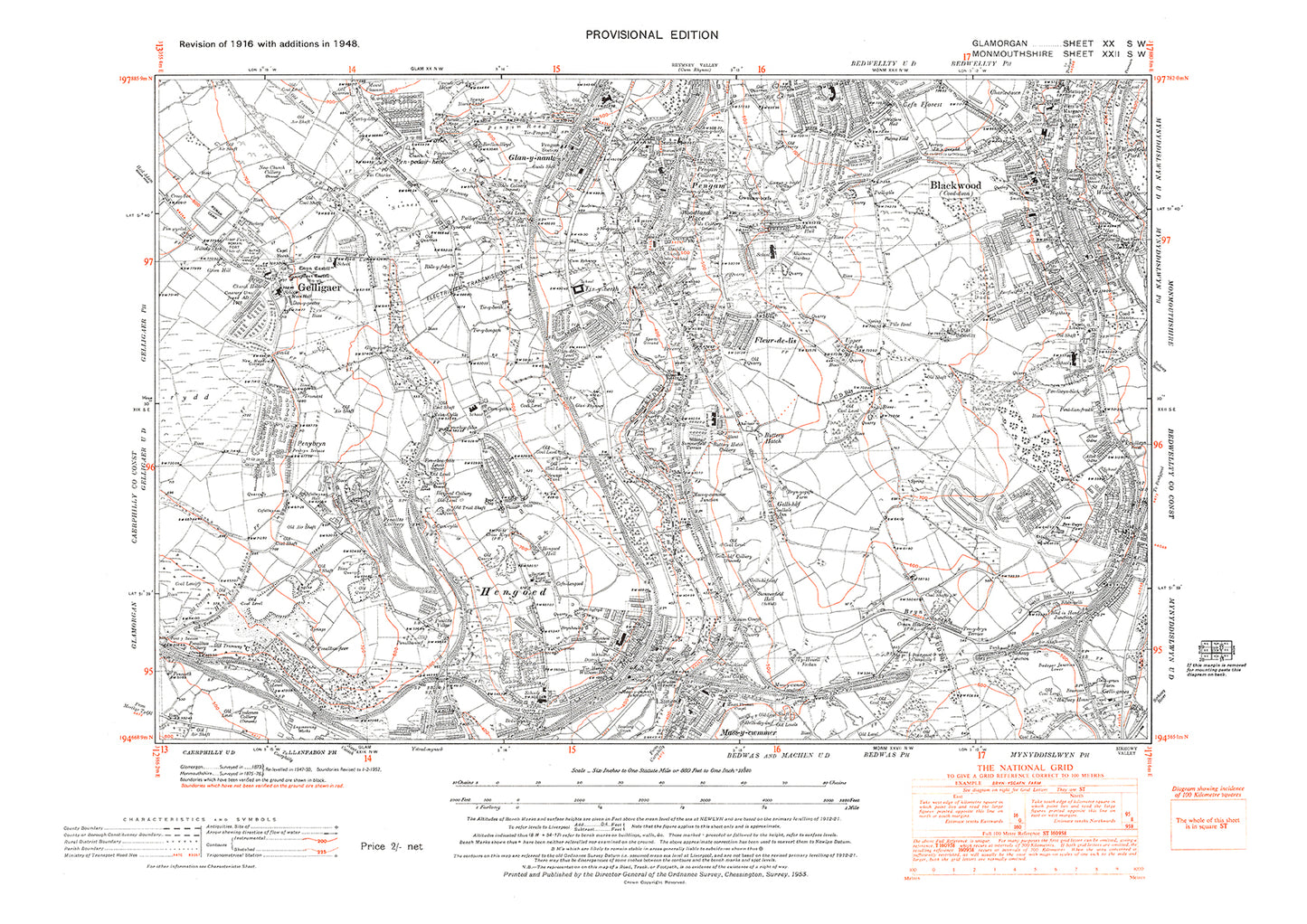 Blackwood, Pengam, Fleur-de-lis, Mais-y-cwmmer, old map Monmouth 1948: 22SW