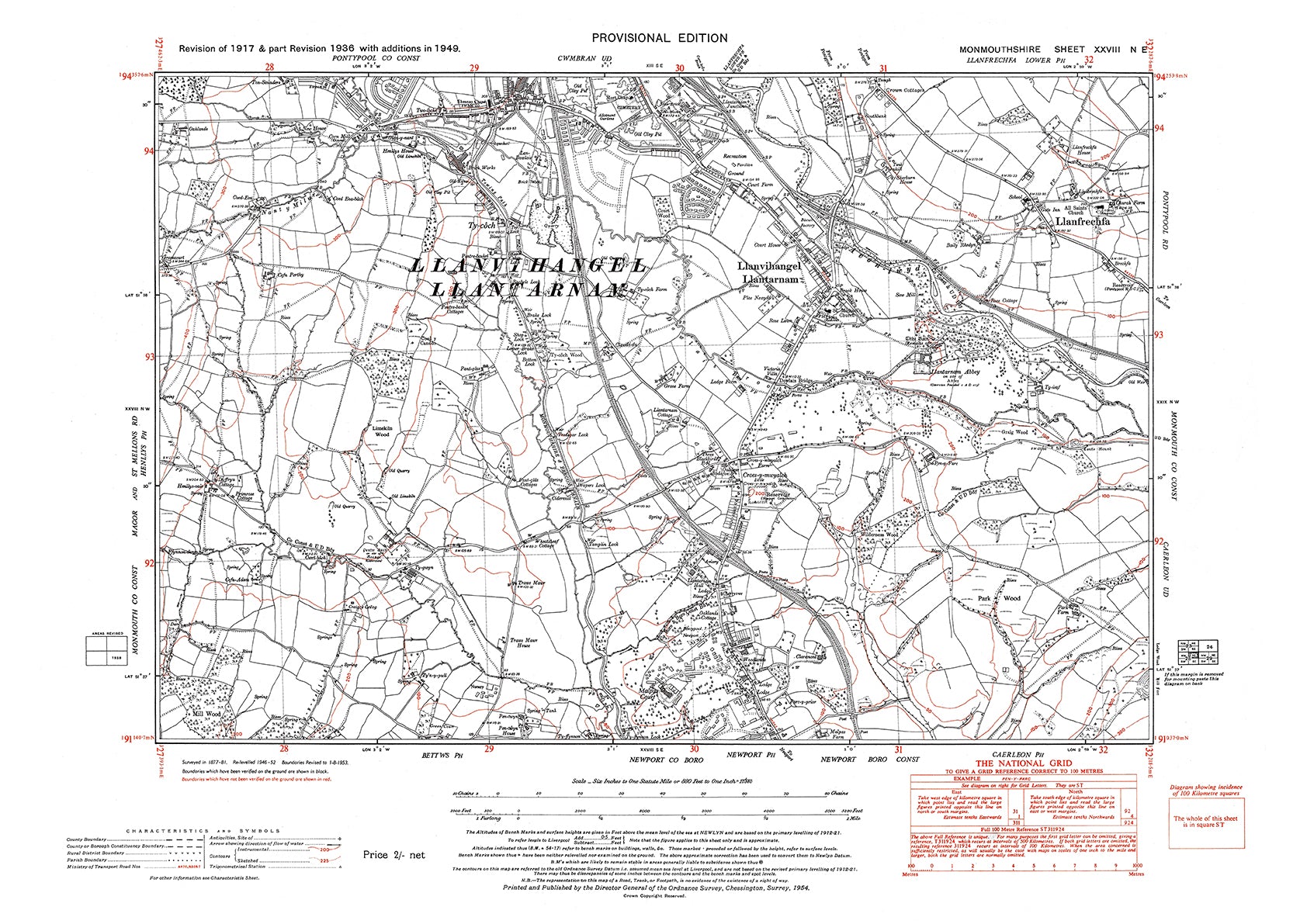 Llanfrechfa, Llanvihangel Llantarnam, old map Monmouth 1949: 28NE – Old ...