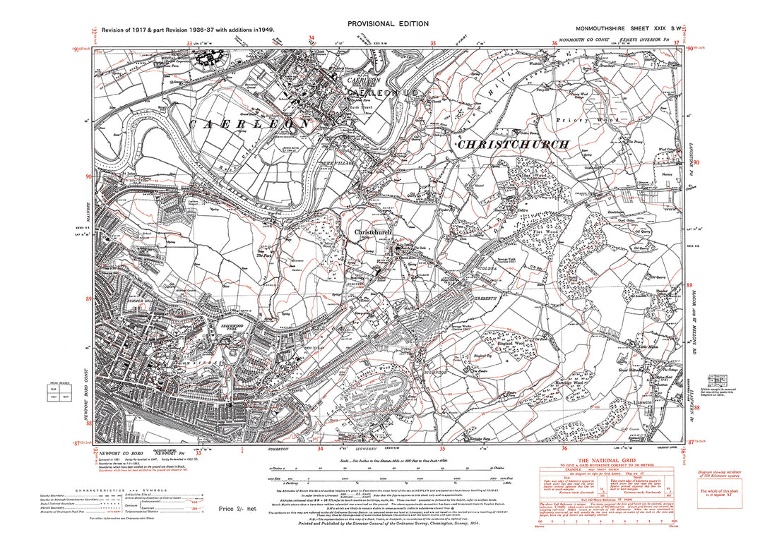 Newport (northeast), Caerleon, Christchurch, old map Monmouth 1949: 29 ...