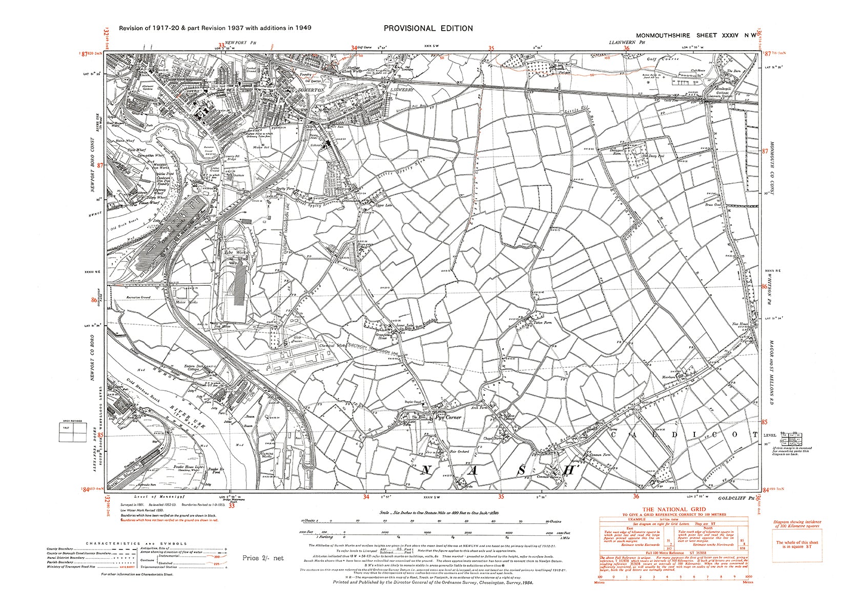 Newport (southeast), old map Monmouth 1949: 34NW – Old Map Downloads