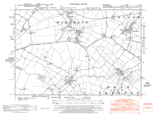 A 1950 map showing Shelton, Lower Dean, (Bedfordshire 1SE)