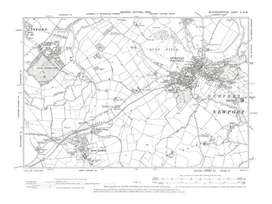 Old OS map dated 1900, showing Newport Pagnell, Great Linford, Little Linford in Buckinghamshire 10NW
