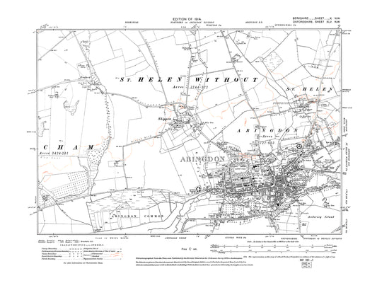 A 1914 map showing Abingdon, Shippon in Berkshire - OS 1:10560 scale map, Berks 10NW