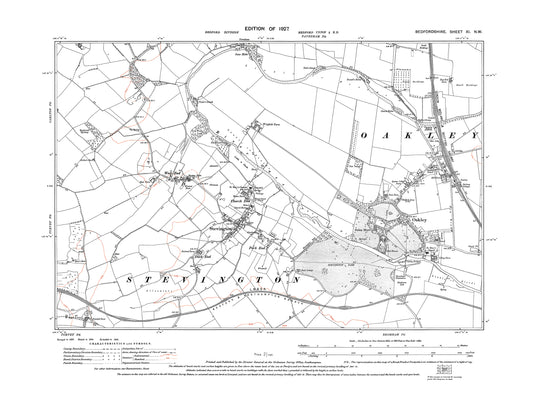 A 1927 map showing Oakley and Stevington in Bedfordshire - A Digital Download 0f OS 1:10560 scale map, Beds 11NW