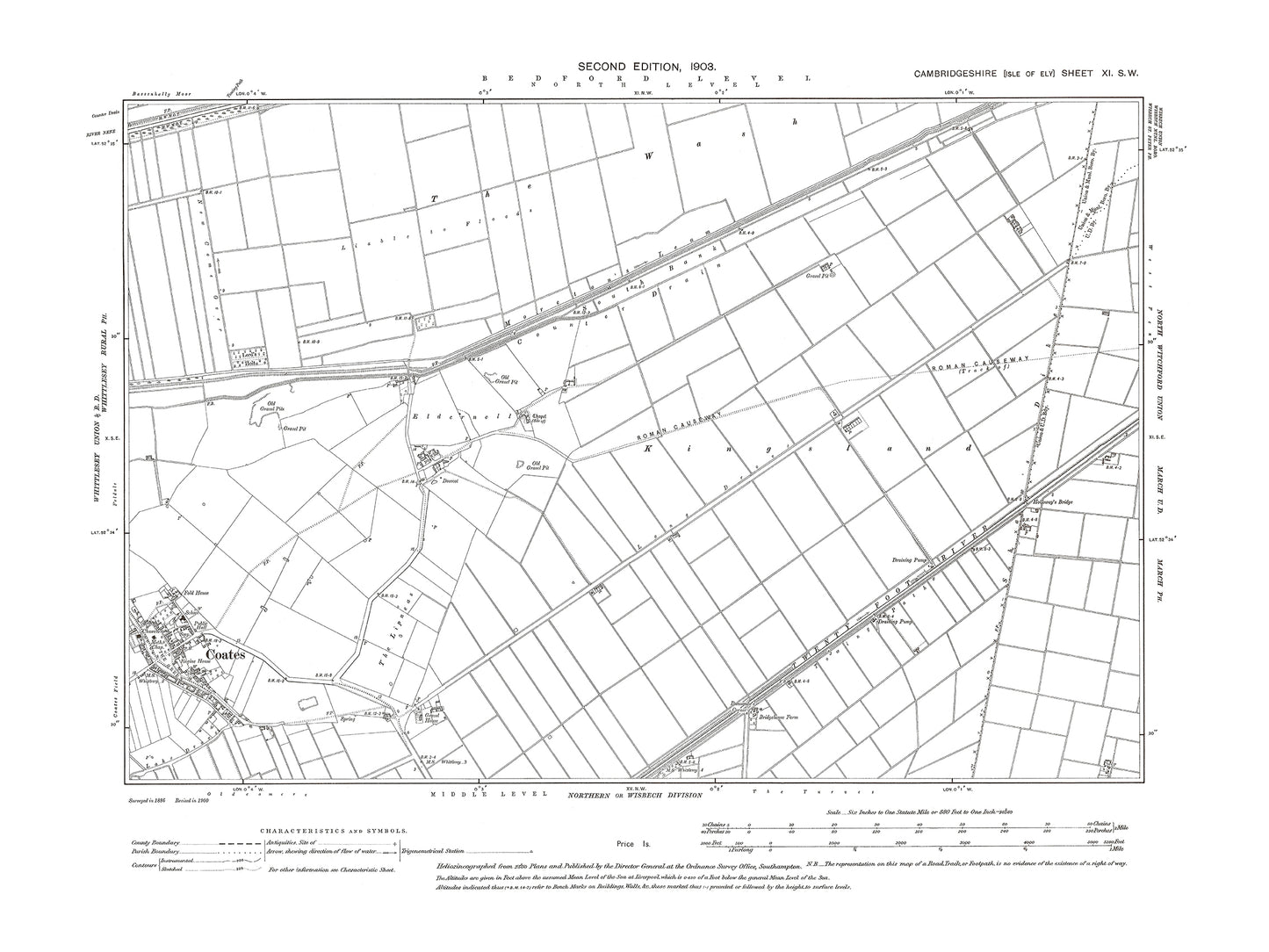 Old OS map dated 1903, showing Coates in Cambridgeshire 11SW