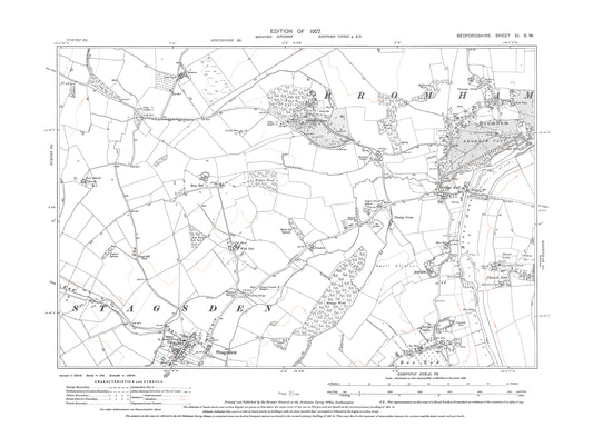 A 1927 map showing Bromham, Biddenham (west) and Stagsden in Bedfordshire - A Digital Download 0f OS 1:10560 scale map, Beds 11SW