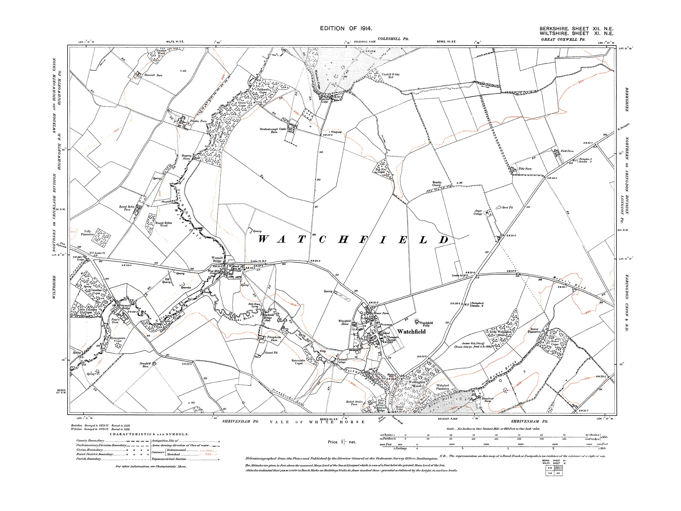 A 1914 map showing Watchfield in Berkshire - OS 1:10560 scale map, Ber ...