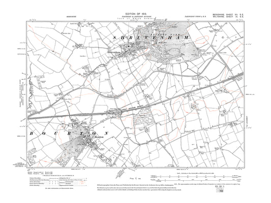 A 1913 map showing Shrivenham, Bourton in Berkshire - OS 1:10560 scale map, Berks 12SE